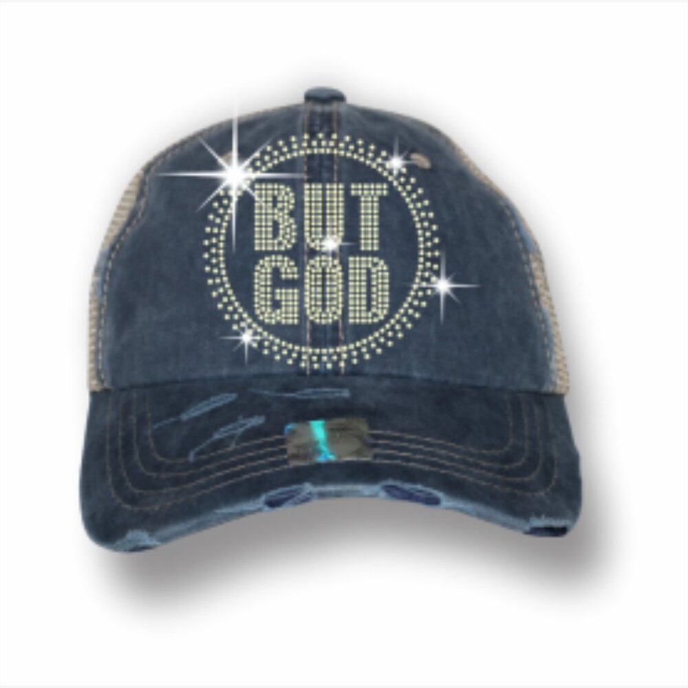 Denim Cap with Rhinestone Design Trucker Hat